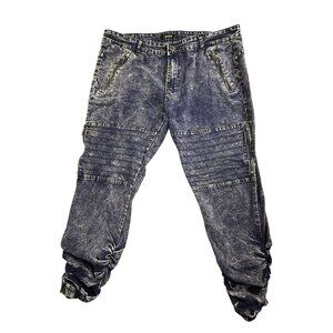 7 Souls Jeans Mens 40 Blue Acid Wash Moto Biker Streetwear Hip hop Y2K Rap
